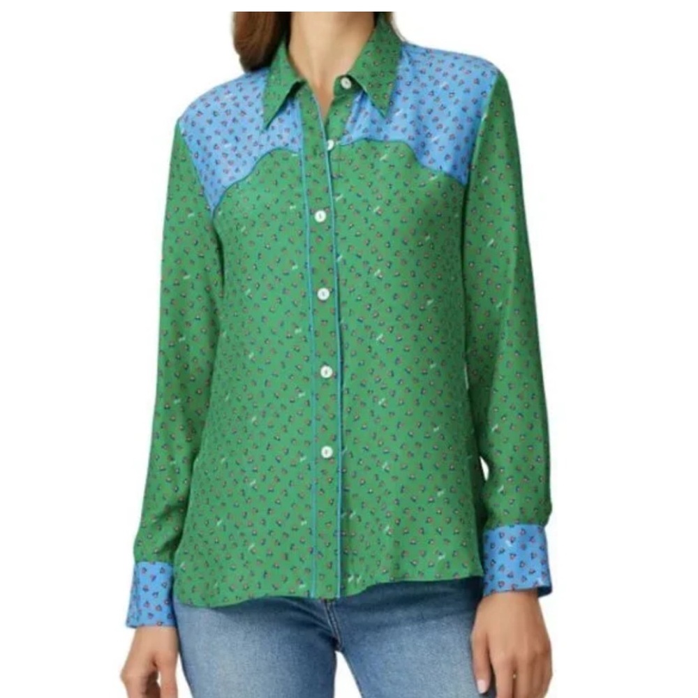 Tender Loving Care by HVN Kate Western Top in Green & Blue Size L
